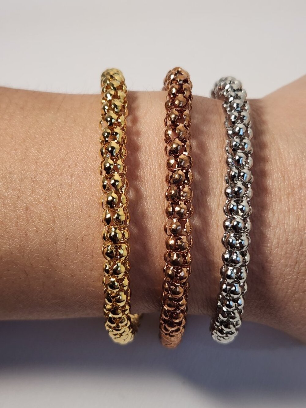 Vintage Set 3 Popcorn ION SS Bracelets 7.5" Ultra Durable NWT